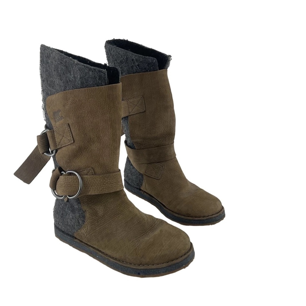 Sorel women’s 8.5 chipahko leather brown riding boots felt wool